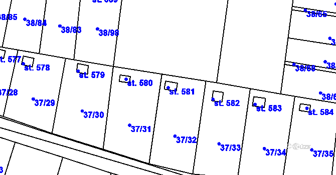 Parcela st. 581 v KÚ Nové Jesenčany, Katastrální mapa