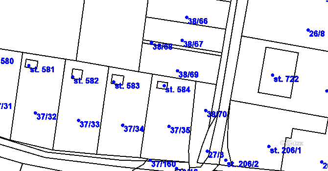 Parcela st. 584 v KÚ Nové Jesenčany, Katastrální mapa