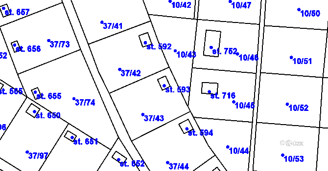 Parcela st. 593 v KÚ Nové Jesenčany, Katastrální mapa