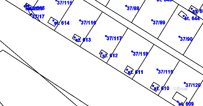 Parcela st. 612 v KÚ Nové Jesenčany, Katastrální mapa