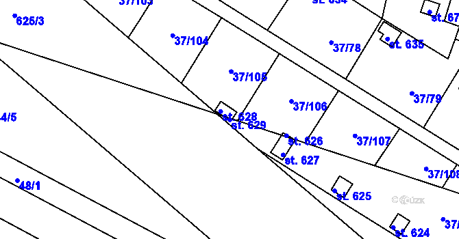 Parcela st. 629 v KÚ Nové Jesenčany, Katastrální mapa