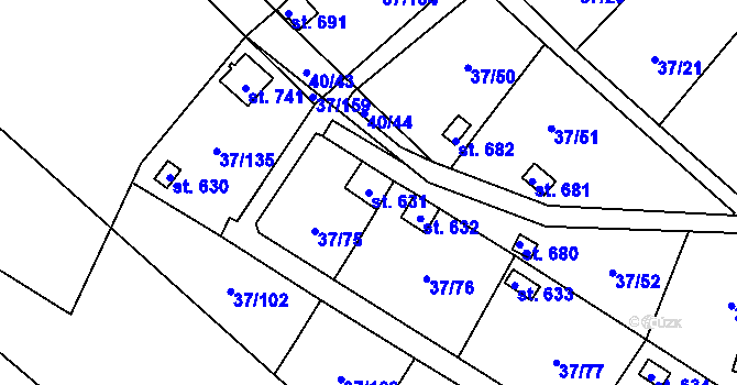 Parcela st. 631 v KÚ Nové Jesenčany, Katastrální mapa