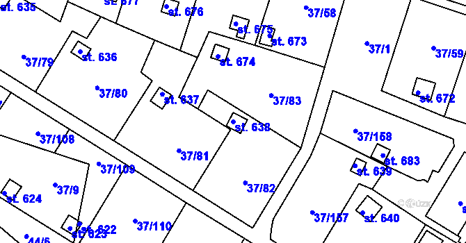 Parcela st. 638 v KÚ Nové Jesenčany, Katastrální mapa