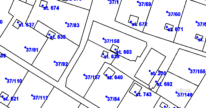 Parcela st. 639 v KÚ Nové Jesenčany, Katastrální mapa
