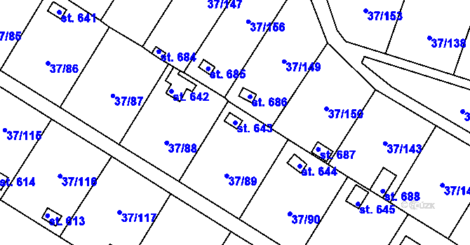 Parcela st. 643 v KÚ Nové Jesenčany, Katastrální mapa