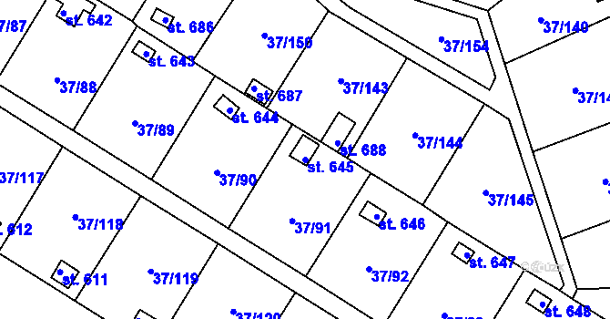 Parcela st. 645 v KÚ Nové Jesenčany, Katastrální mapa