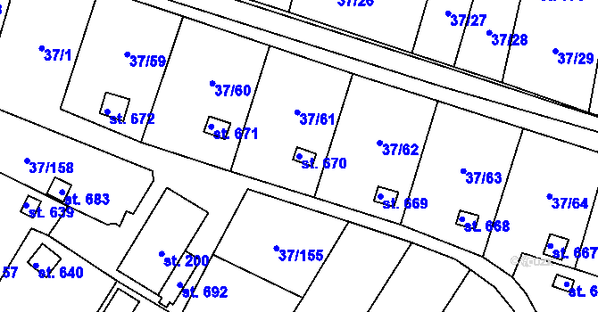 Parcela st. 670 v KÚ Nové Jesenčany, Katastrální mapa