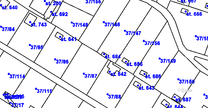 Parcela st. 684 v KÚ Nové Jesenčany, Katastrální mapa