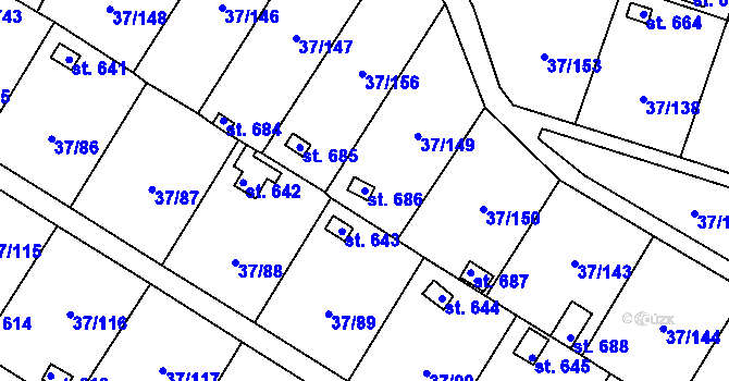 Parcela st. 686 v KÚ Nové Jesenčany, Katastrální mapa