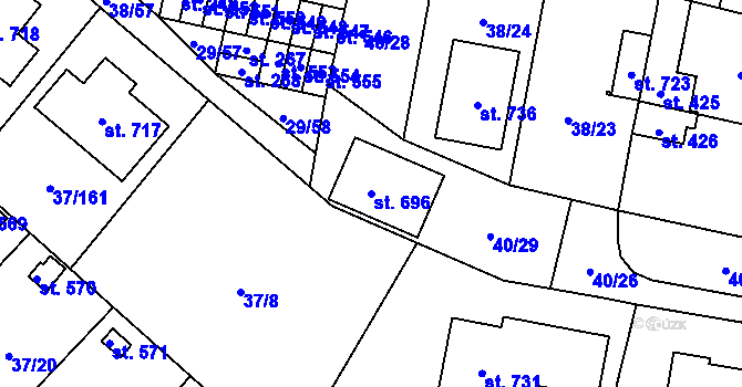 Parcela st. 696 v KÚ Nové Jesenčany, Katastrální mapa