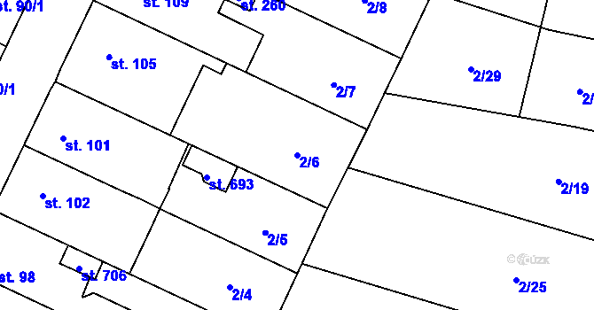 Parcela st. 2/6 v KÚ Nové Jesenčany, Katastrální mapa