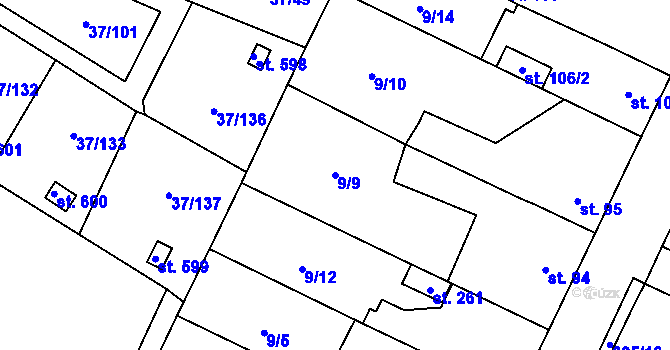 Parcela st. 9/9 v KÚ Nové Jesenčany, Katastrální mapa
