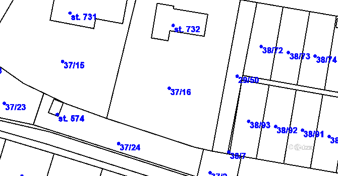 Parcela st. 37/16 v KÚ Nové Jesenčany, Katastrální mapa