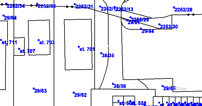 Parcela st. 38/35 v KÚ Nové Jesenčany, Katastrální mapa