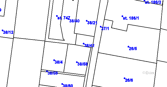 Parcela st. 38/42 v KÚ Nové Jesenčany, Katastrální mapa
