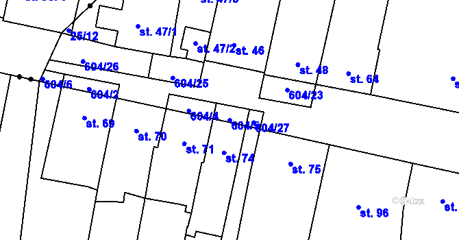 Parcela st. 604/5 v KÚ Nové Jesenčany, Katastrální mapa