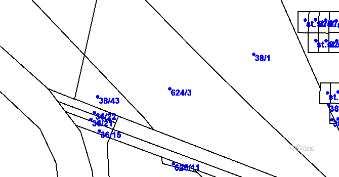 Parcela st. 624/3 v KÚ Nové Jesenčany, Katastrální mapa