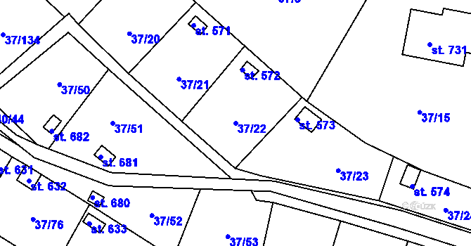 Parcela st. 37/22 v KÚ Nové Jesenčany, Katastrální mapa