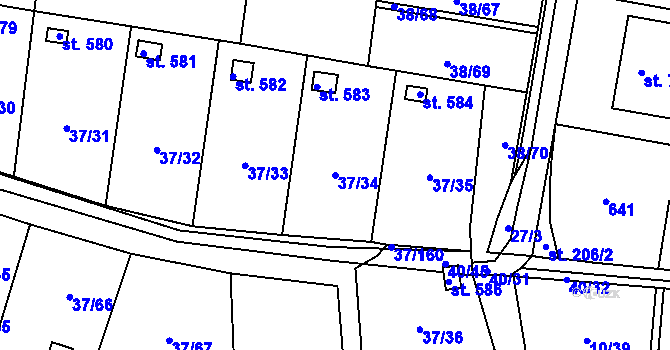 Parcela st. 37/34 v KÚ Nové Jesenčany, Katastrální mapa