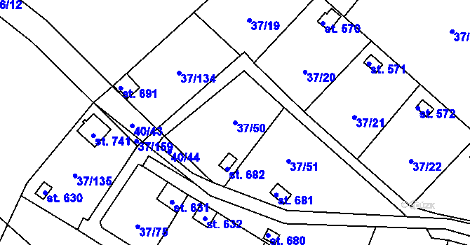 Parcela st. 37/50 v KÚ Nové Jesenčany, Katastrální mapa