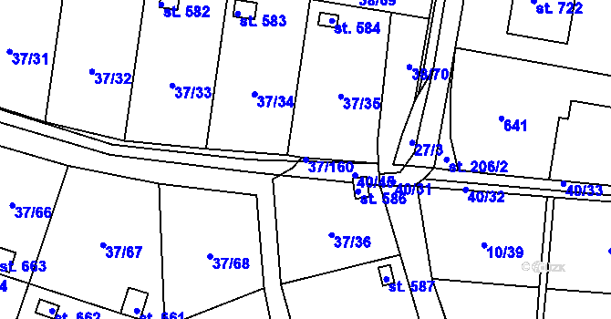 Parcela st. 37/160 v KÚ Nové Jesenčany, Katastrální mapa
