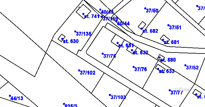 Parcela st. 37/75 v KÚ Nové Jesenčany, Katastrální mapa