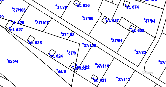 Parcela st. 37/109 v KÚ Nové Jesenčany, Katastrální mapa