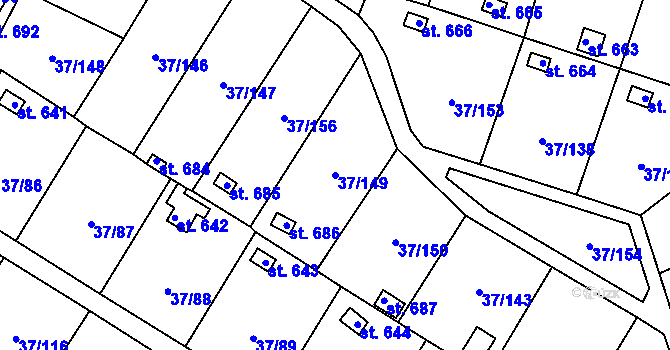 Parcela st. 37/149 v KÚ Nové Jesenčany, Katastrální mapa
