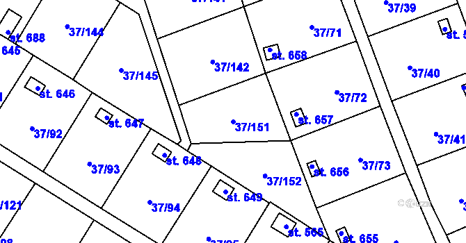 Parcela st. 37/151 v KÚ Nové Jesenčany, Katastrální mapa