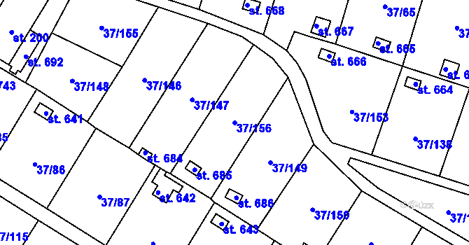 Parcela st. 37/156 v KÚ Nové Jesenčany, Katastrální mapa
