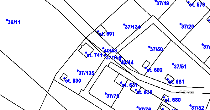 Parcela st. 37/159 v KÚ Nové Jesenčany, Katastrální mapa