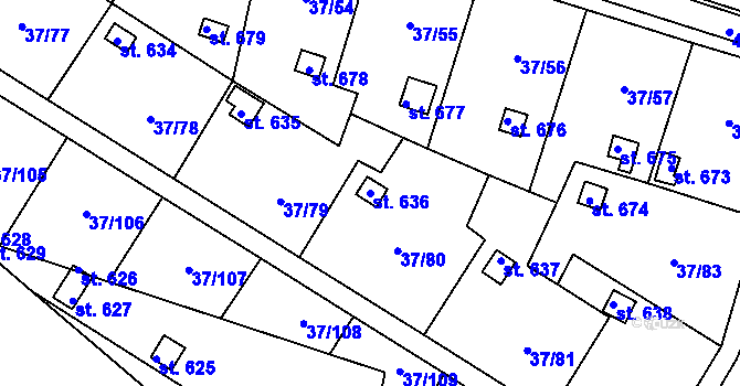 Parcela st. 636 v KÚ Nové Jesenčany, Katastrální mapa