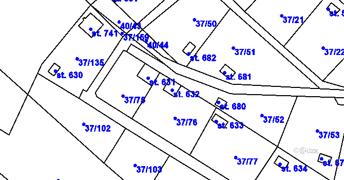 Parcela st. 632 v KÚ Nové Jesenčany, Katastrální mapa