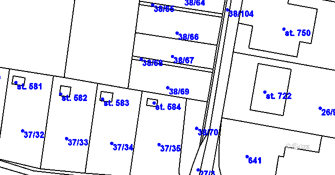 Parcela st. 38/69 v KÚ Nové Jesenčany, Katastrální mapa