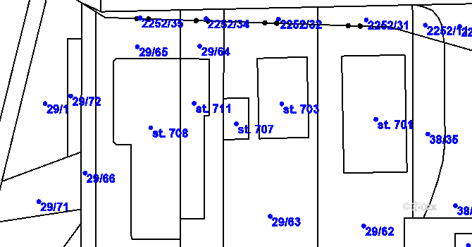 Parcela st. 707 v KÚ Nové Jesenčany, Katastrální mapa