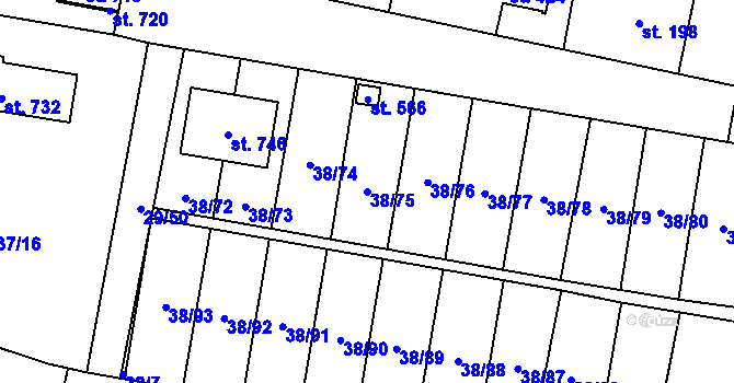 Parcela st. 38/75 v KÚ Nové Jesenčany, Katastrální mapa