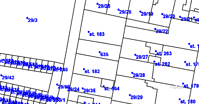 Parcela st. 635 v KÚ Nové Jesenčany, Katastrální mapa