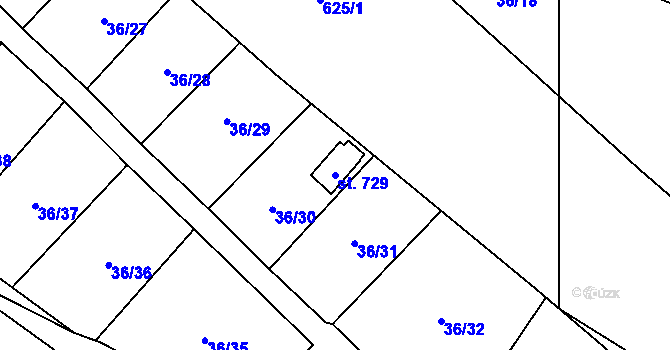 Parcela st. 729 v KÚ Nové Jesenčany, Katastrální mapa