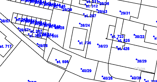 Parcela st. 736 v KÚ Nové Jesenčany, Katastrální mapa