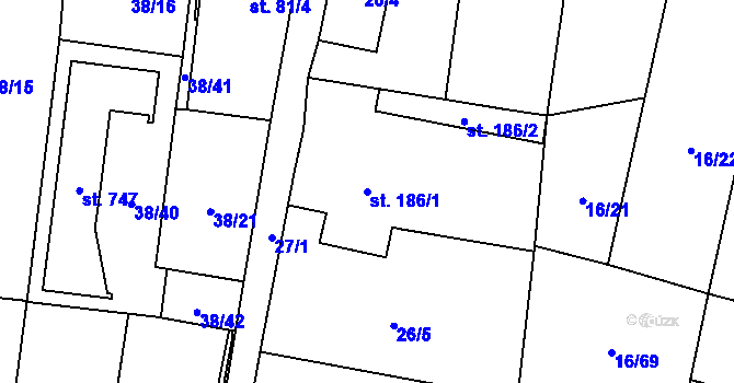 Parcela st. 186/1 v KÚ Nové Jesenčany, Katastrální mapa