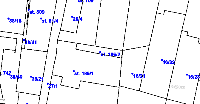 Parcela st. 186/2 v KÚ Nové Jesenčany, Katastrální mapa
