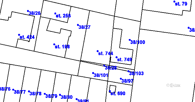 Parcela st. 744 v KÚ Nové Jesenčany, Katastrální mapa