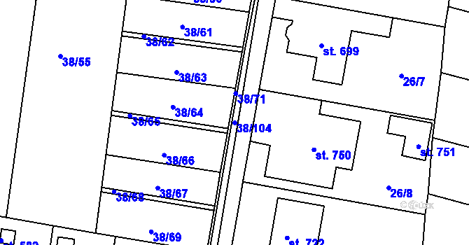 Parcela st. 38/104 v KÚ Nové Jesenčany, Katastrální mapa