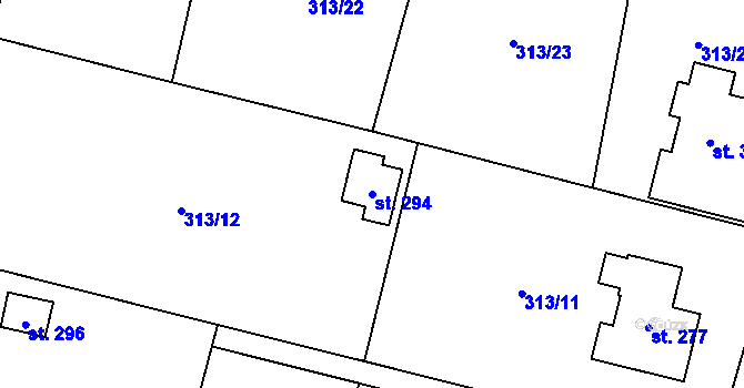 Parcela st. 294 v KÚ Paršovice, Katastrální mapa