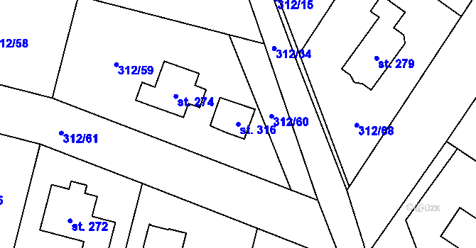 Parcela st. 316 v KÚ Paršovice, Katastrální mapa