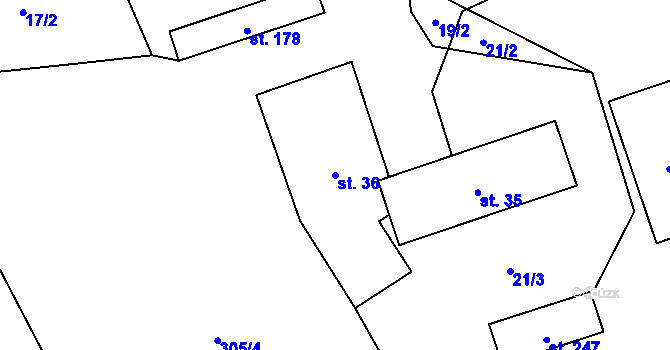 Parcela st. 36 v KÚ Paršovice, Katastrální mapa