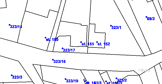 Parcela st. 151 v KÚ Paršovice, Katastrální mapa