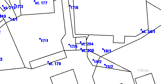 Parcela st. 204 v KÚ Paršovice, Katastrální mapa