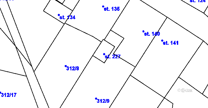 Parcela st. 227 v KÚ Paršovice, Katastrální mapa
