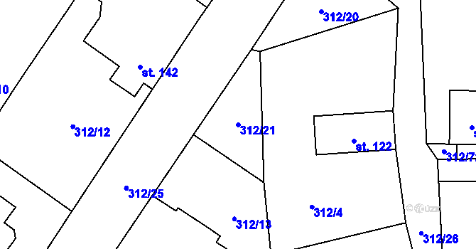 Parcela st. 312/21 v KÚ Paršovice, Katastrální mapa